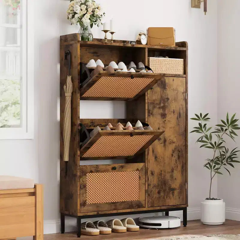 Meuble de rangement pour chaussures en rotin à 3 tiroirs Organisateur autoportant pour entrée/couloir (montage facile)