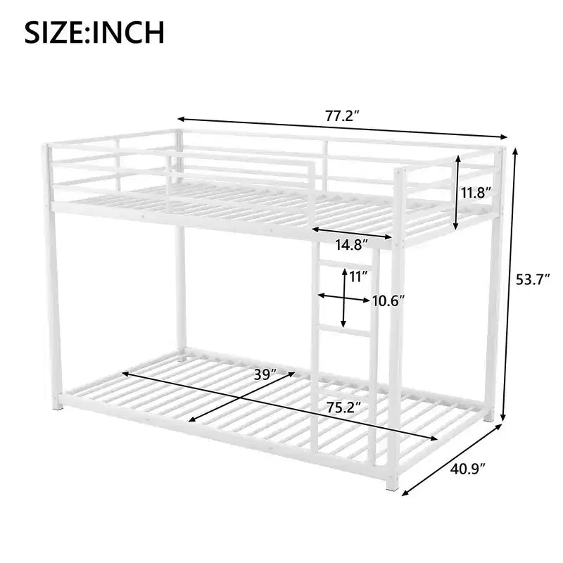 Lits superposés en métal de 77,1 po, lits jumeaux, avec échelle et garde-corps de sécurité, lits superposés pour enfants pour chambre à coucher, dortoir, blanc