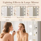 Coiffeuse avec miroir et 12 lumières LED, meuble de coiffeuse moderne avec porte-sèche-cheveux, tabouret pour chambre à coucher