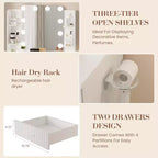 Coiffeuse avec miroir et 12 lumières LED, meuble de coiffeuse moderne avec porte-sèche-cheveux, tabouret pour chambre à coucher
