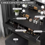 Coiffeuse avec miroir et 12 lumières LED, meuble de coiffeuse moderne avec porte-sèche-cheveux, tabouret pour chambre à coucher