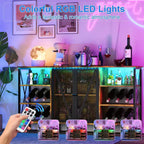Meuble de bar à vin de ferme avec lumière LED, bar à café industriel avec porte-bouteilles et porte-verres