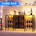Meuble de bar à vin de ferme avec lumière LED, bar à café industriel avec porte-bouteilles et porte-verres