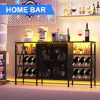 Meuble de bar à vin de ferme avec lumière LED, bar à café industriel avec porte-bouteilles et porte-verres