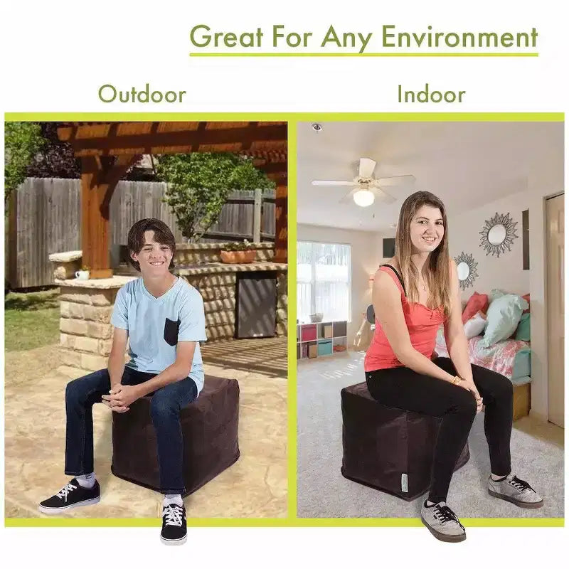 Pouf cube en similicuir suédé