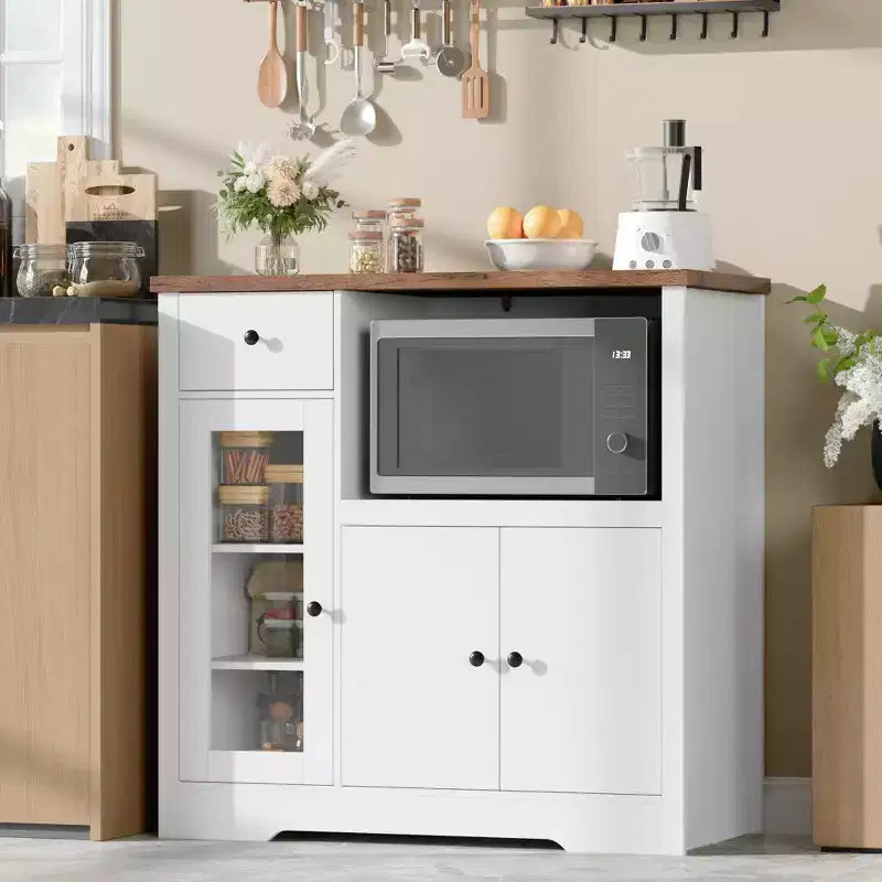 Meubles de cuisine pour micro-ondes avec rangement, buffet de salle à manger avec 3 portes, 1 tiroir et étagères réglables, meuble de rangement pour garde-manger