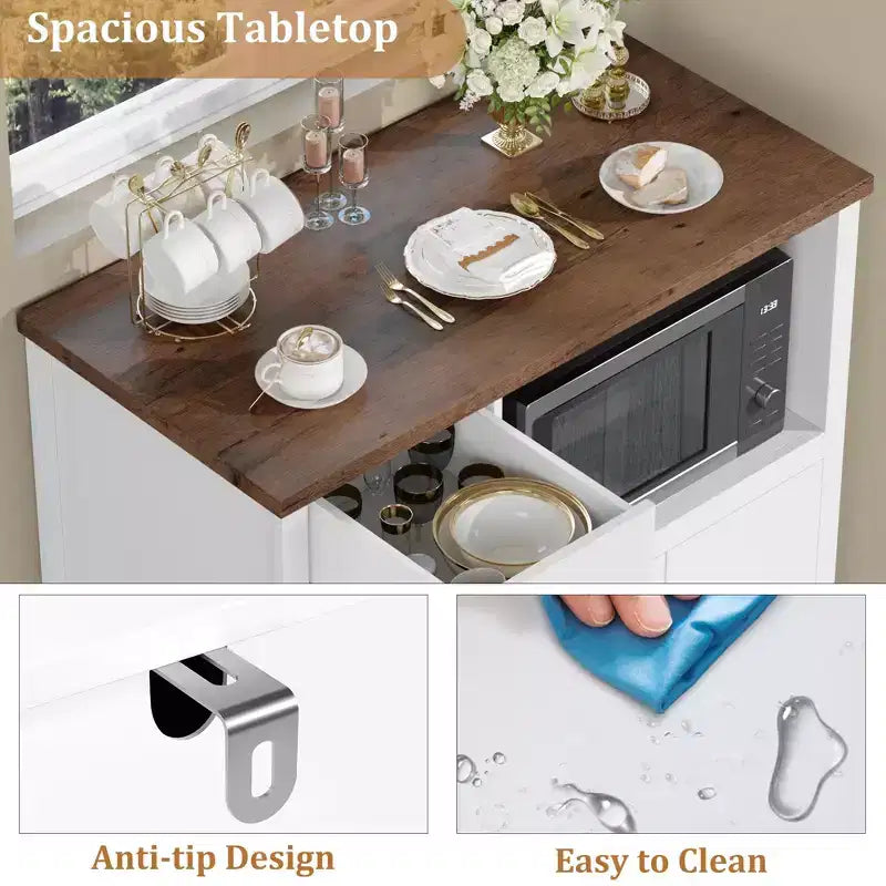 Meubles de cuisine pour micro-ondes avec rangement, buffet de salle à manger avec 3 portes, 1 tiroir et étagères réglables, meuble de rangement pour garde-manger