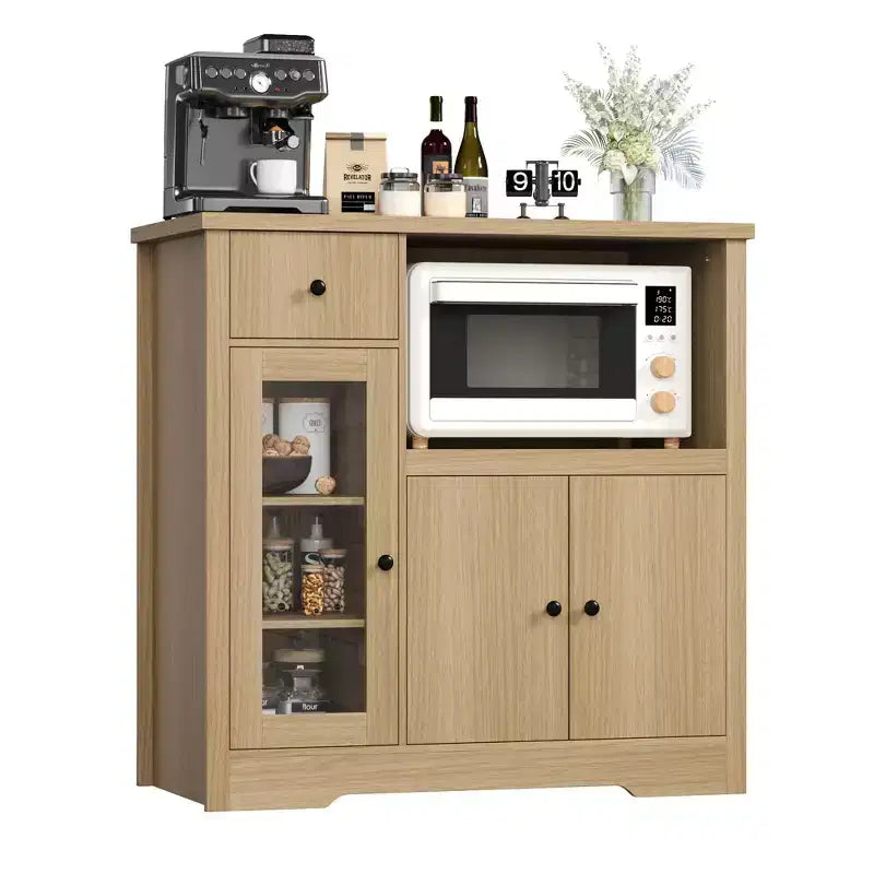 Meubles de cuisine pour micro-ondes avec rangement, buffet de salle à manger avec 3 portes, 1 tiroir et étagères réglables, meuble de rangement pour garde-manger