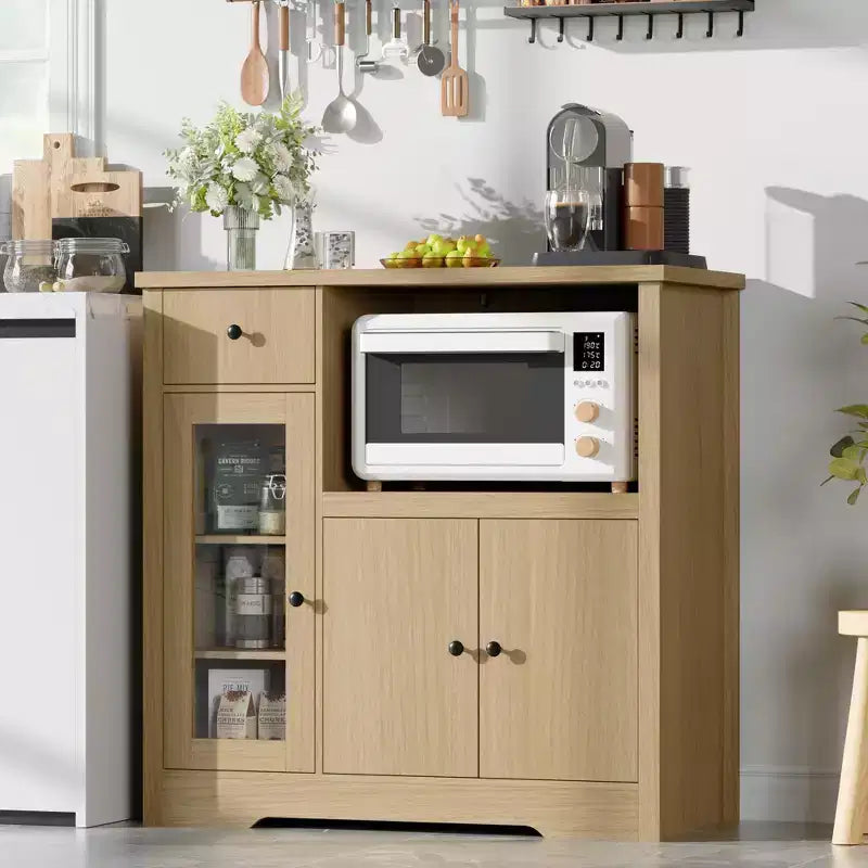 Meubles de cuisine pour micro-ondes avec rangement, buffet de salle à manger avec 3 portes, 1 tiroir et étagères réglables, meuble de rangement pour garde-manger