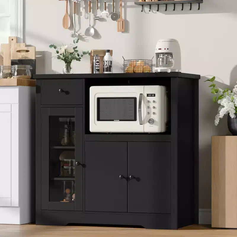 Meubles de cuisine pour micro-ondes avec rangement, buffet de salle à manger avec 3 portes, 1 tiroir et étagères réglables, meuble de rangement pour garde-manger