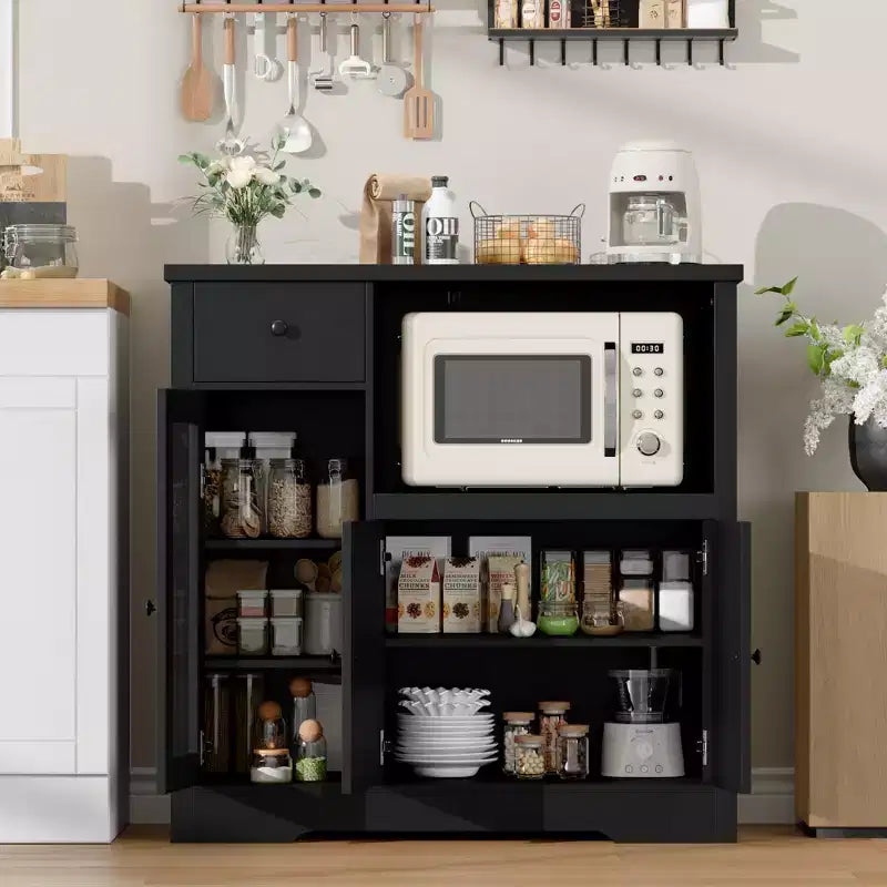 Meubles de cuisine pour micro-ondes avec rangement, buffet de salle à manger avec 3 portes, 1 tiroir et étagères réglables, meuble de rangement pour garde-manger
