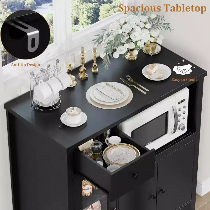 Meubles de cuisine pour micro-ondes avec rangement, buffet de salle à manger avec 3 portes, 1 tiroir et étagères réglables, meuble de rangement pour garde-manger