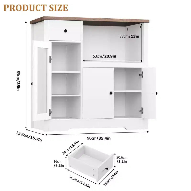 Meubles de cuisine pour micro-ondes avec rangement, buffet de salle à manger avec 3 portes, 1 tiroir et étagères réglables, meuble de rangement pour garde-manger