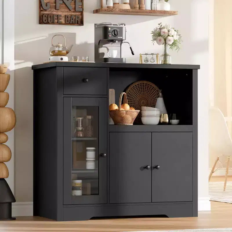 TruAIR Kitchen Microwave Cabinets with Storage, Buffet Cabinet Sideboard with 3 Doors,1 Drawer and Adjustable Shelves, Pantry Storage Cabinet for Room