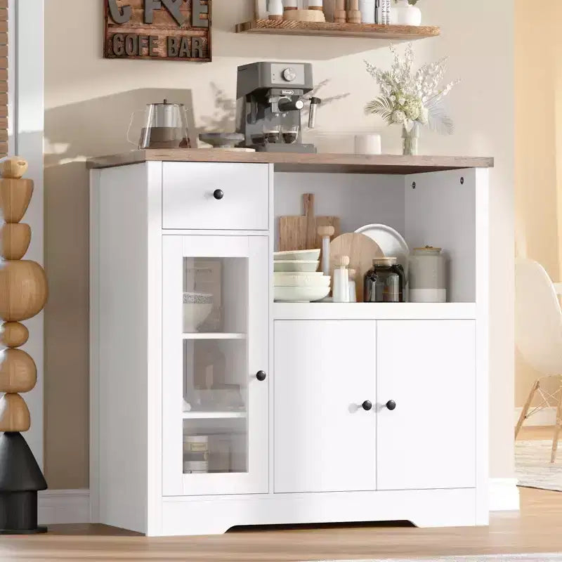 Meubles de cuisine pour micro-ondes avec rangement, buffet de salle à manger avec 3 portes, 1 tiroir et étagères réglables, meuble de rangement pour garde-manger
