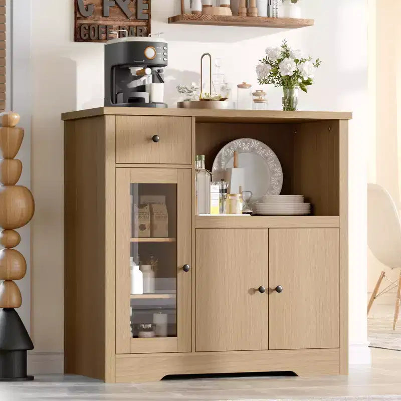 Meubles de cuisine pour micro-ondes avec rangement, buffet de salle à manger avec 3 portes, 1 tiroir et étagères réglables, meuble de rangement pour garde-manger
