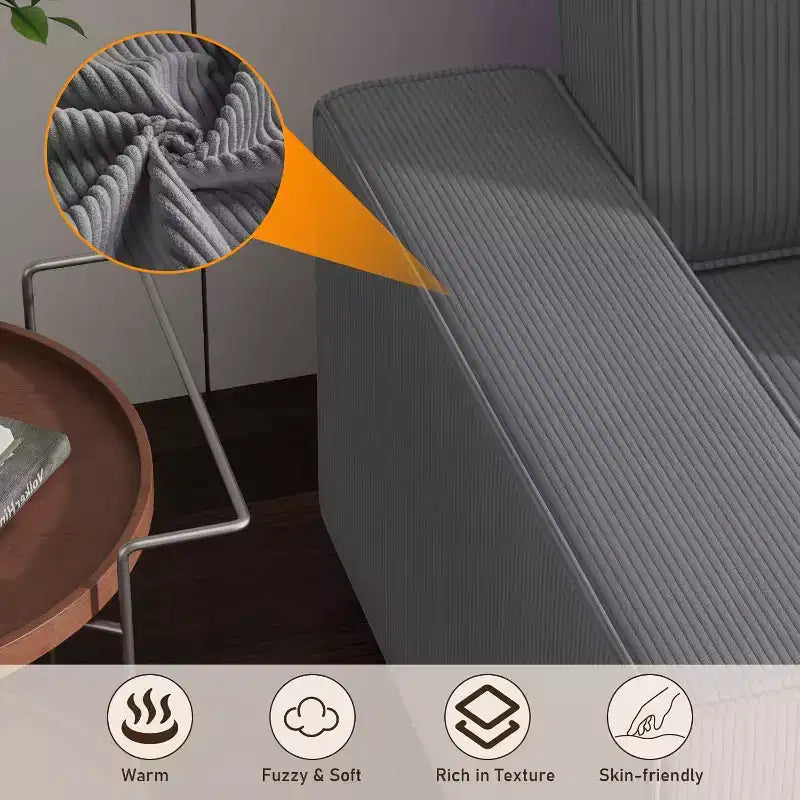 Canapé d'angle en forme de L de 96 po avec méridienne, canapé moderne 3 places en velours côtelé, canapé modulaire, accoudoirs larges, pour salon, appartement