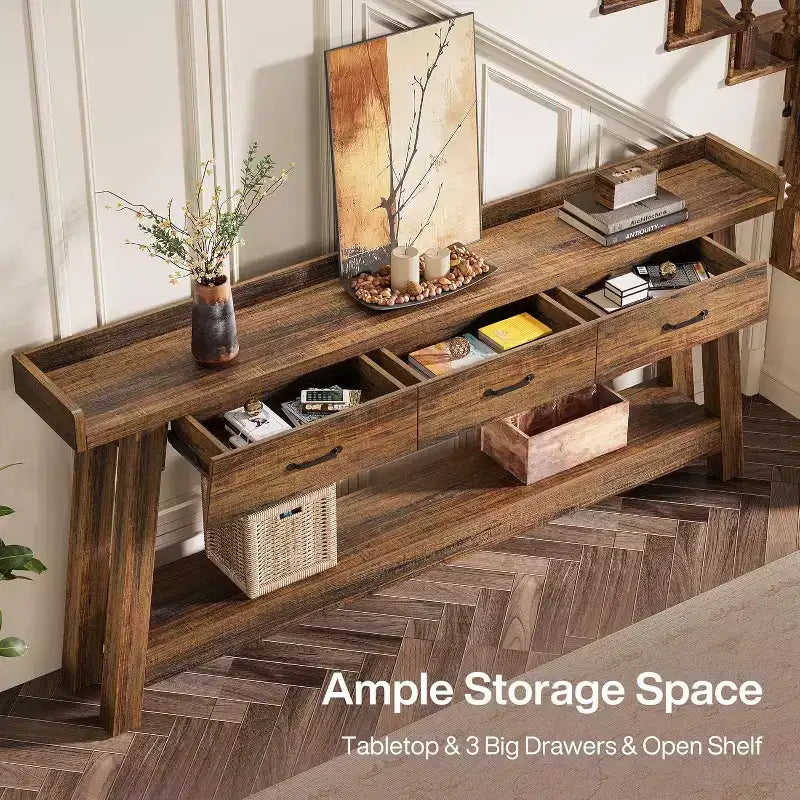Console 2 Niveaux avec 3 Tiroirs, Table d'Appoint 70,9"