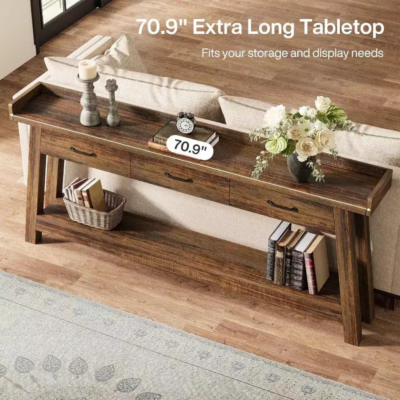 Console 2 Niveaux avec 3 Tiroirs, Table d'Appoint 70,9"