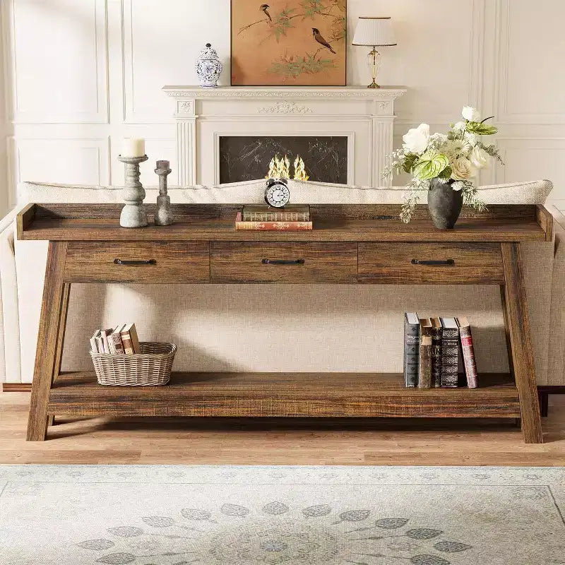 Console 2 Niveaux avec 3 Tiroirs, Table d'Appoint 70,9"