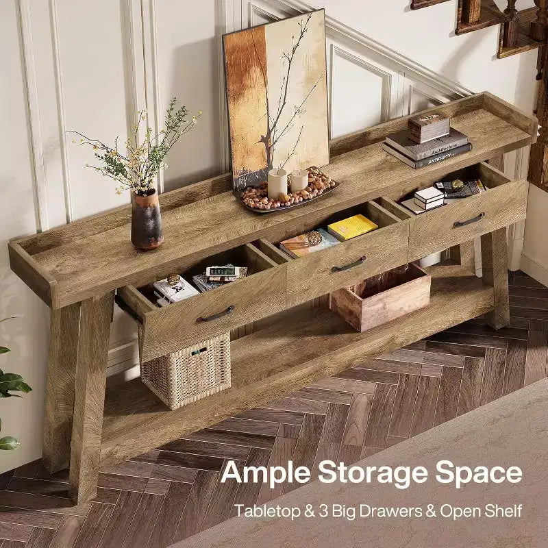 Console 2 Niveaux avec 3 Tiroirs, Table d'Appoint 70,9"