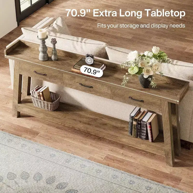 Console 2 Niveaux avec 3 Tiroirs, Table d'Appoint 70,9"