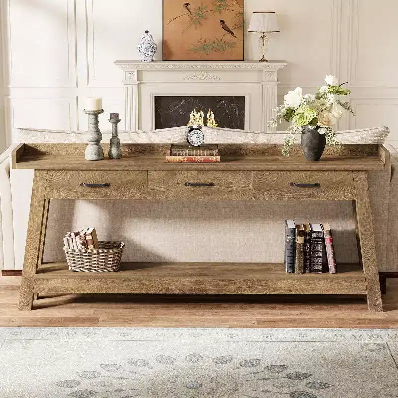 Console 2 Niveaux avec 3 Tiroirs, Table d'Appoint 70,9"