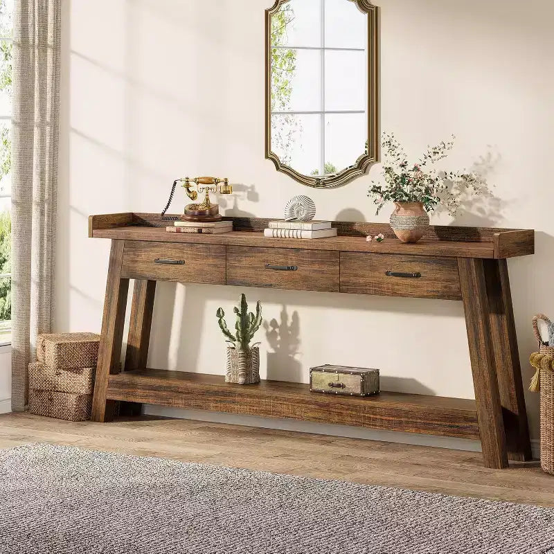 Console 2 Niveaux avec 3 Tiroirs, Table d'Appoint 70,9"