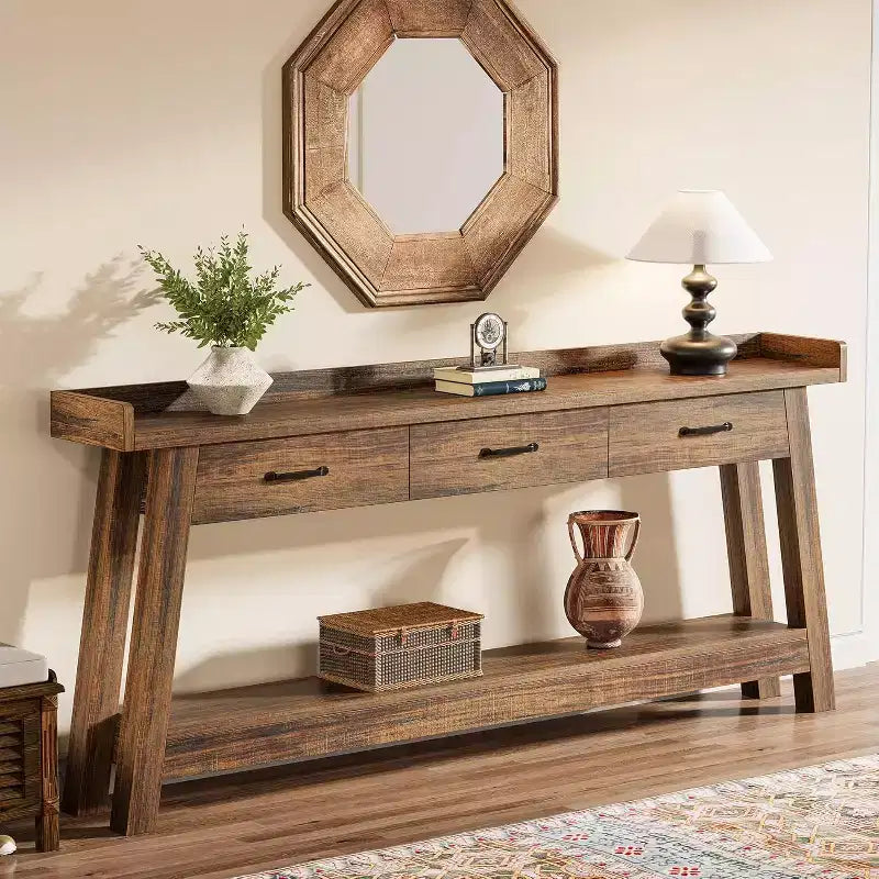 Console 2 Niveaux avec 3 Tiroirs, Table d'Appoint 70,9"