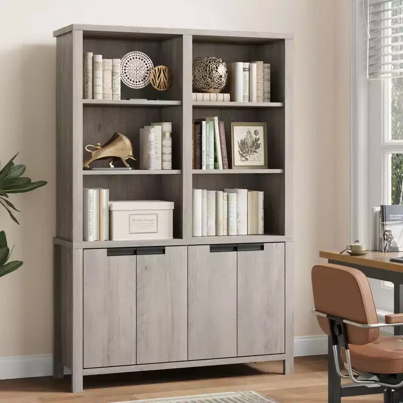 GustoWave 74.5 Tall Bookshelf with Double Storage, 6-Tier Large Bookshelf, Double Wide Bookshelves,for Livingroom Office Library,Gray