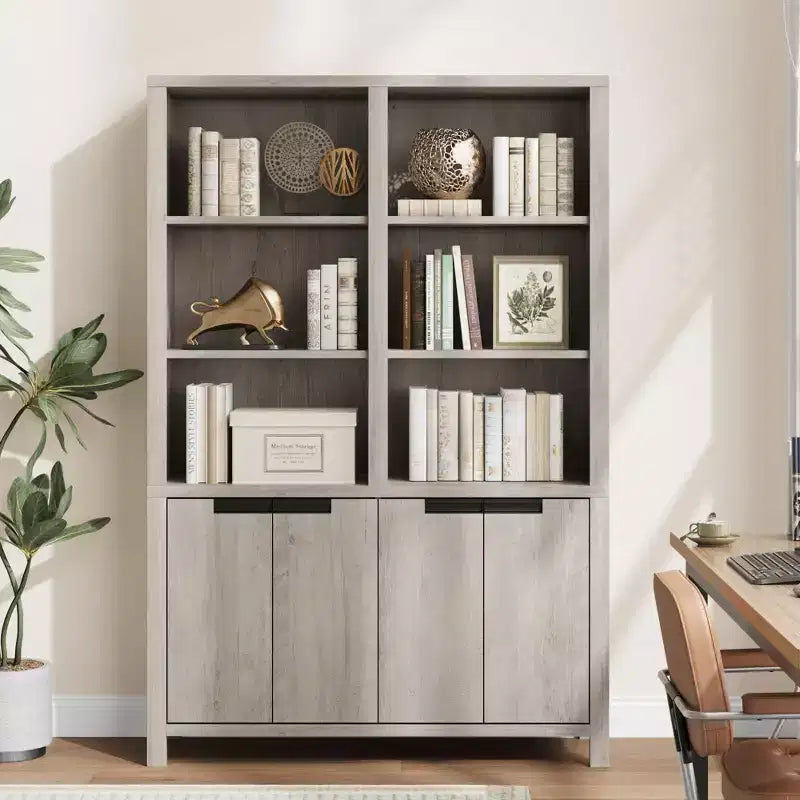Bibliothèque de 189,2 cm de haut avec double rangement, grande bibliothèque à 6 niveaux, bibliothèques doubles larges, pour salon, bureau, bibliothèque, gris