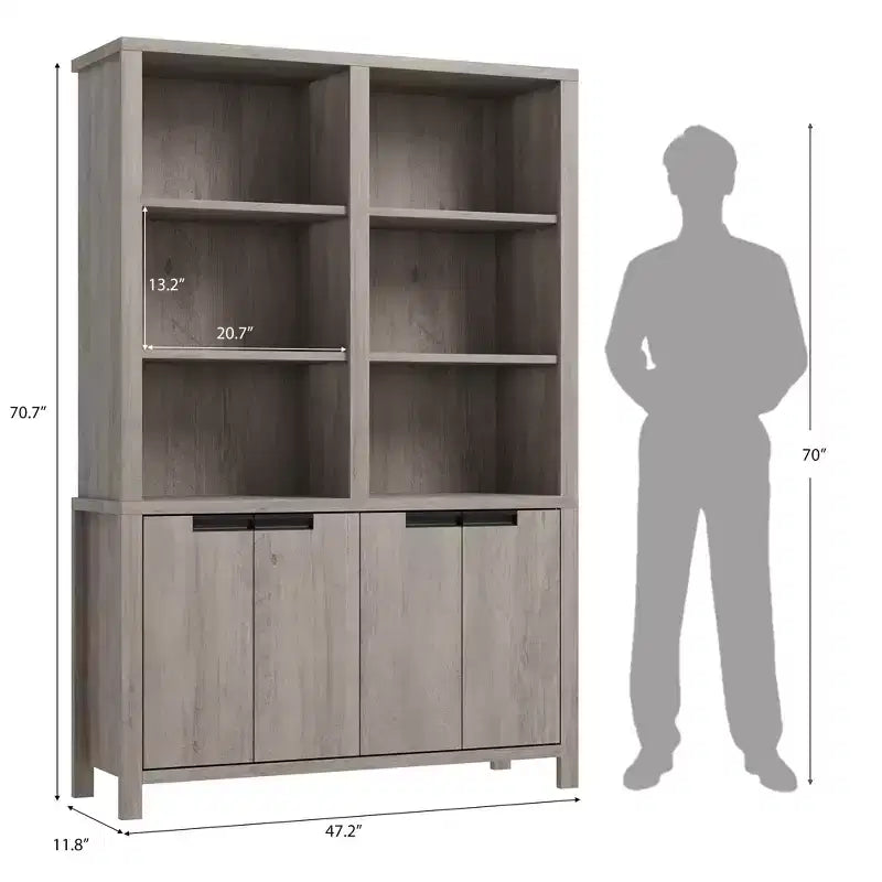 Bibliothèque de 189,2 cm de haut avec double rangement, grande bibliothèque à 6 niveaux, bibliothèques doubles larges, pour salon, bureau, bibliothèque, gris