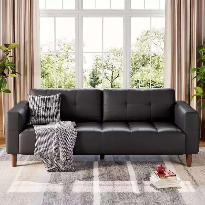 Canapé 3 places moderne 83 en similicuir avec coussin à ressorts, canapé de salon avec sièges profonds et 2 coussins de dossier amovibles