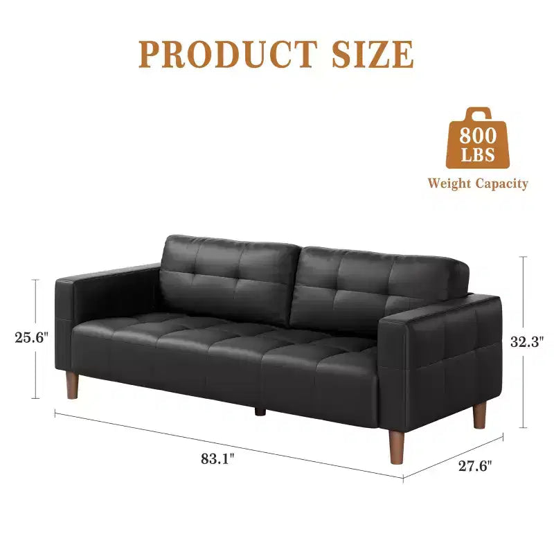 Canapé 3 places moderne 83 en similicuir avec coussin à ressorts, canapé de salon avec sièges profonds et 2 coussins de dossier amovibles