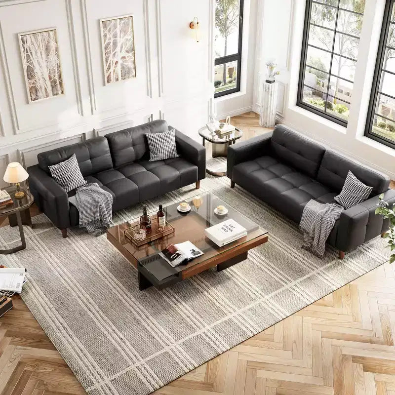 Canapé 3 places moderne 83 en similicuir avec coussin à ressorts, canapé de salon avec sièges profonds et 2 coussins de dossier amovibles