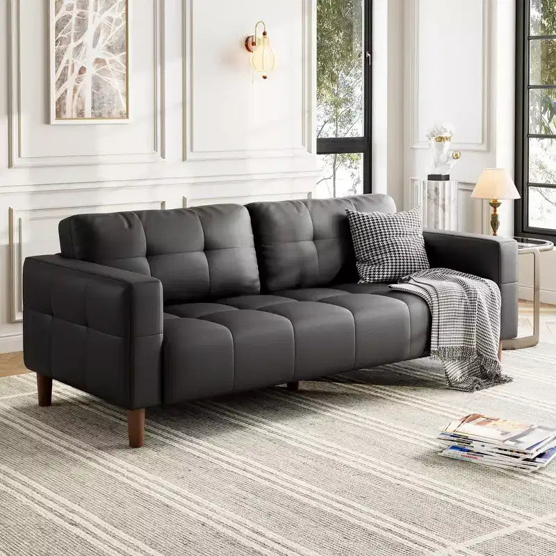 Canapé 3 places moderne 83 en similicuir avec coussin à ressorts, canapé de salon avec sièges profonds et 2 coussins de dossier amovibles