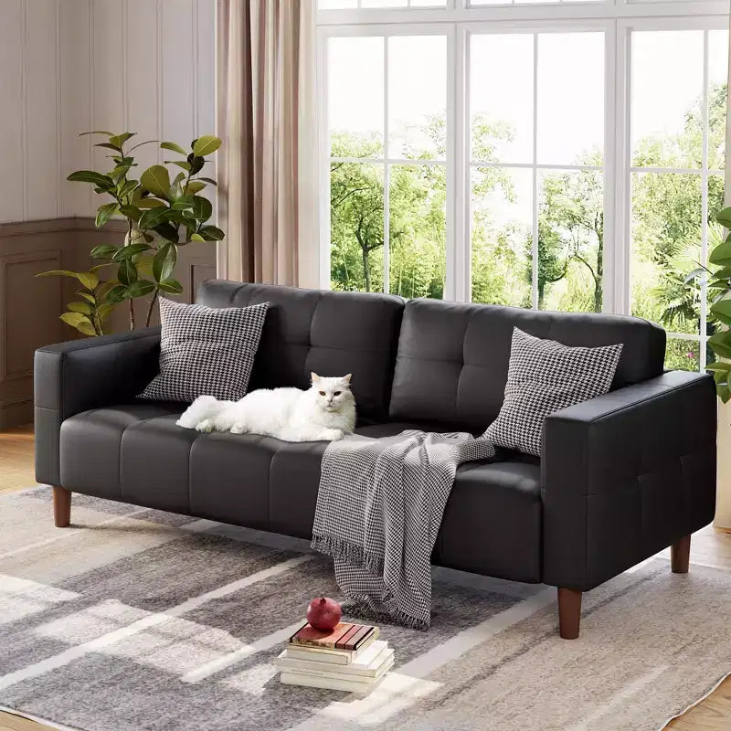 Canapé 3 places moderne 83 en similicuir avec coussin à ressorts, canapé de salon avec sièges profonds et 2 coussins de dossier amovibles