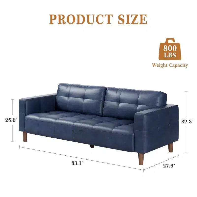 Canapé 3 places moderne 83 en similicuir avec coussin à ressorts, canapé de salon avec sièges profonds et 2 coussins de dossier amovibles