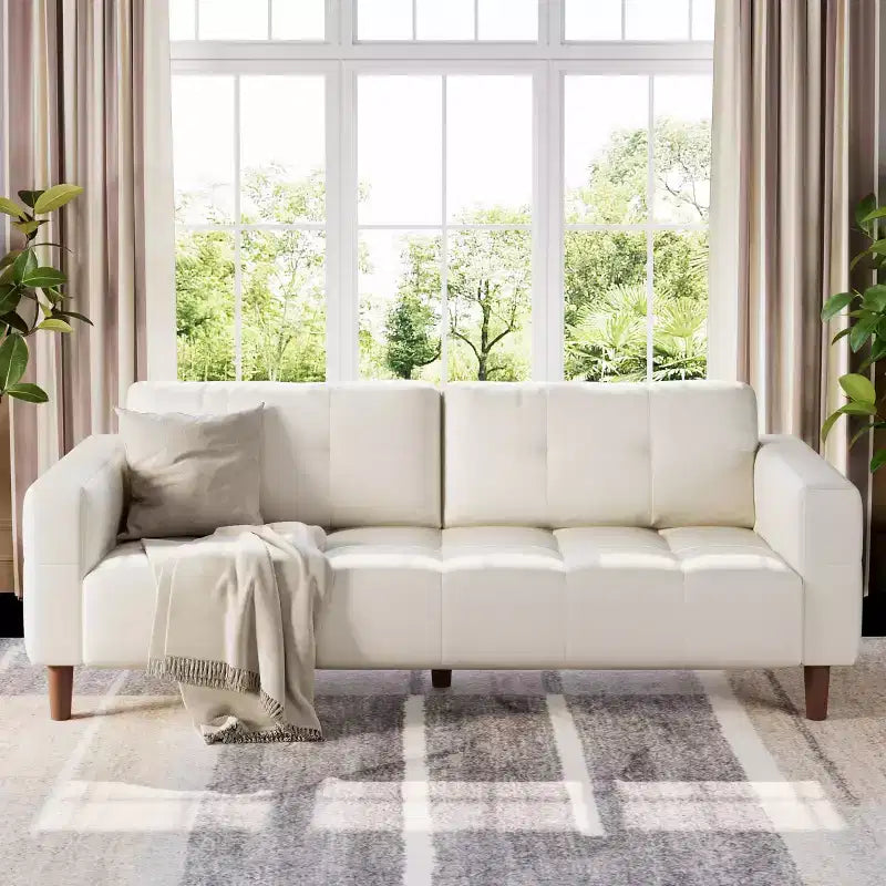 Canapé 3 places moderne 83 en similicuir avec coussin à ressorts, canapé de salon avec sièges profonds et 2 coussins de dossier amovibles