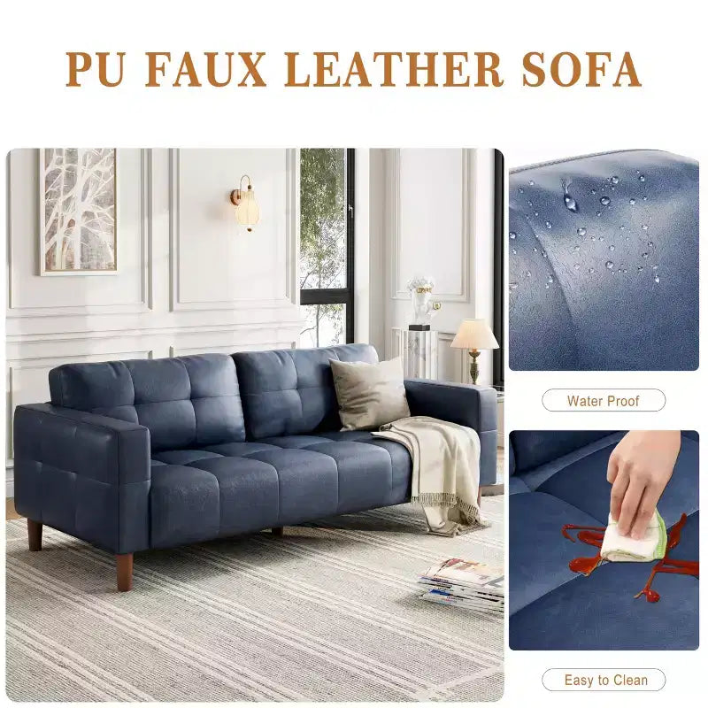 Canapé 3 places moderne 83 en similicuir avec coussin à ressorts, canapé de salon avec sièges profonds et 2 coussins de dossier amovibles