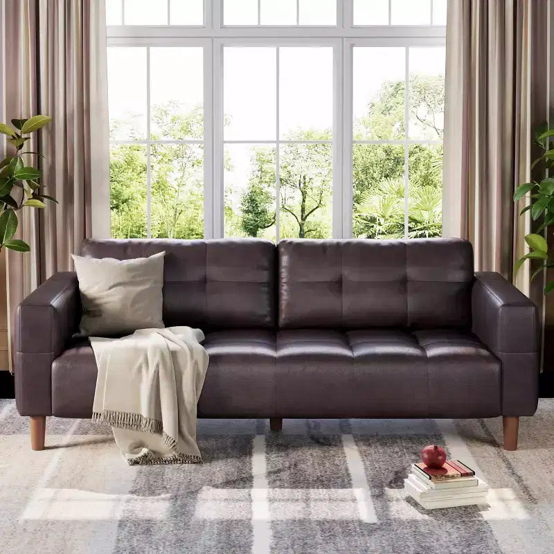 Canapé 3 places moderne 83 en similicuir avec coussin à ressorts, canapé de salon avec sièges profonds et 2 coussins de dossier amovibles