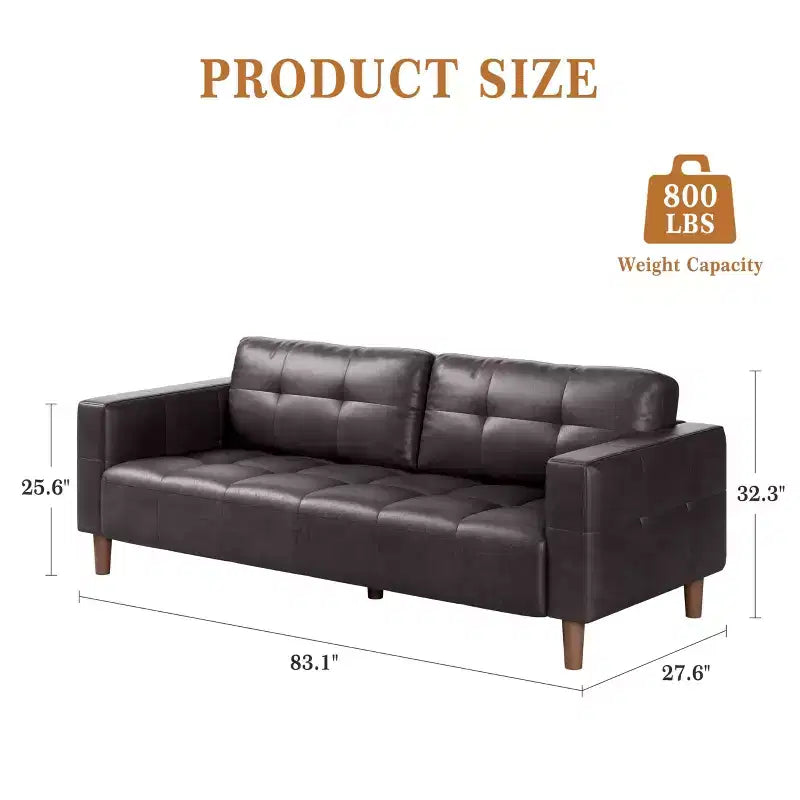 Canapé 3 places moderne 83 en similicuir avec coussin à ressorts, canapé de salon avec sièges profonds et 2 coussins de dossier amovibles