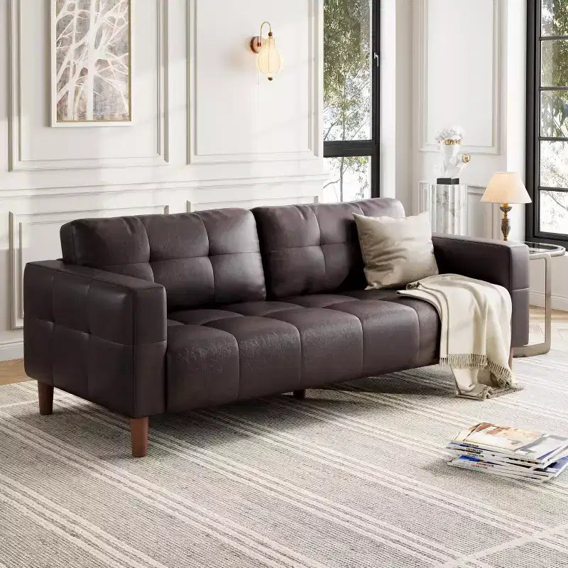 Canapé 3 places moderne 83 en similicuir avec coussin à ressorts, canapé de salon avec sièges profonds et 2 coussins de dossier amovibles