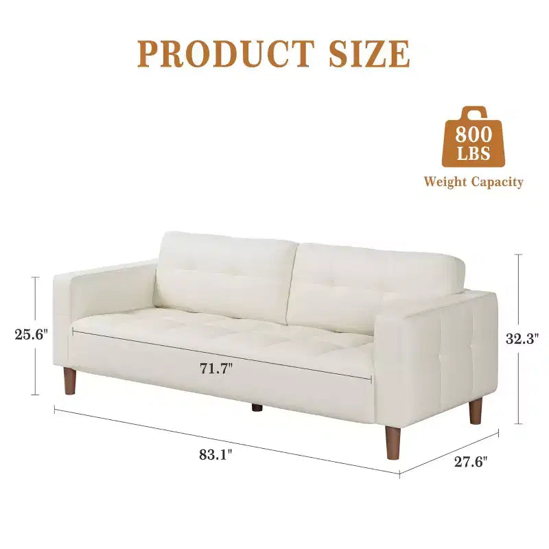 Canapé 3 places moderne 83 en similicuir avec coussin à ressorts, canapé de salon avec sièges profonds et 2 coussins de dossier amovibles