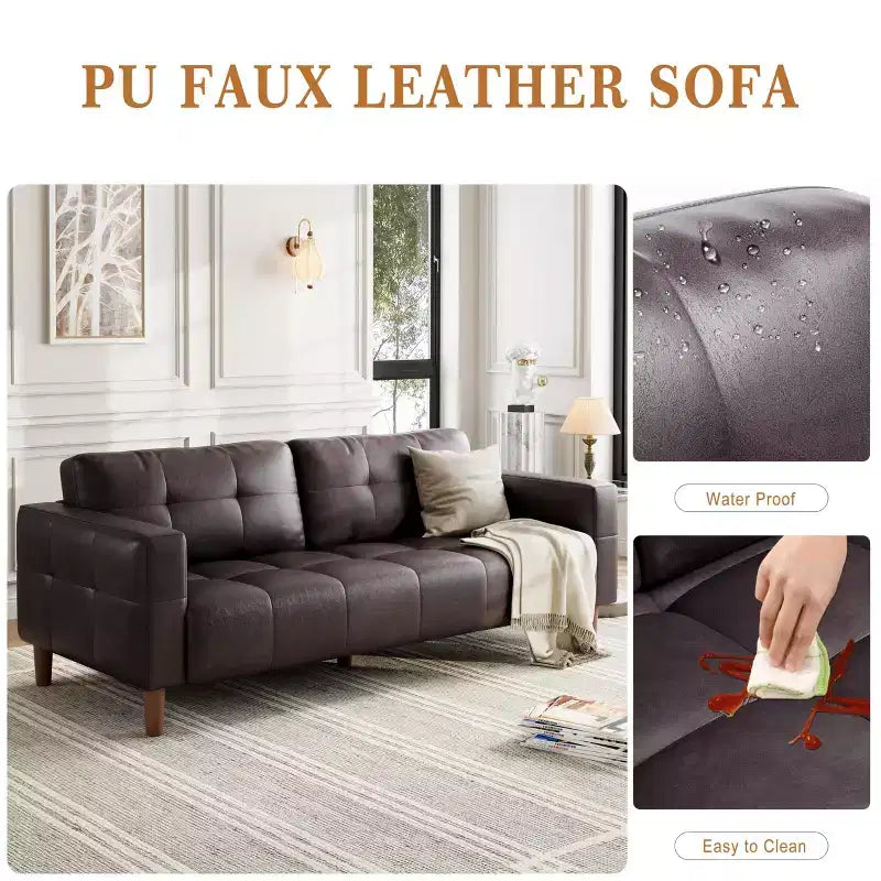 Canapé 3 places moderne 83 en similicuir avec coussin à ressorts, canapé de salon avec sièges profonds et 2 coussins de dossier amovibles