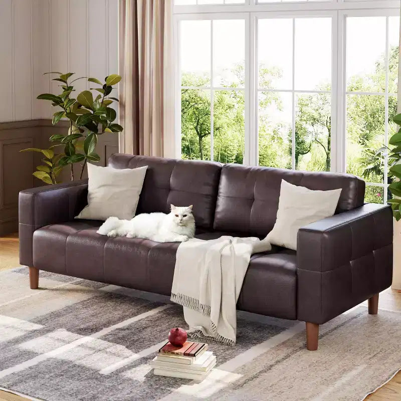 Canapé 3 places moderne 83 en similicuir avec coussin à ressorts, canapé de salon avec sièges profonds et 2 coussins de dossier amovibles