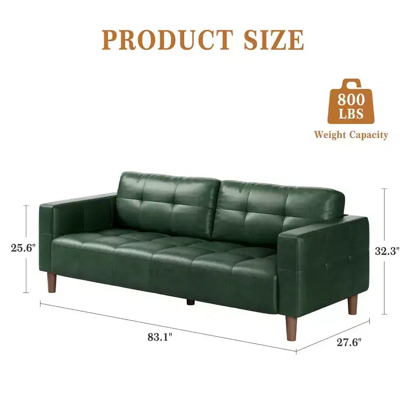 Canapé 3 places moderne 83 en similicuir avec coussin à ressorts, canapé de salon avec sièges profonds et 2 coussins de dossier amovibles