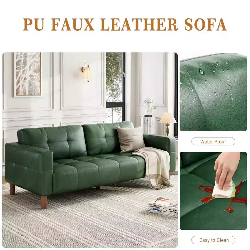 Canapé 3 places moderne 83 en similicuir avec coussin à ressorts, canapé de salon avec sièges profonds et 2 coussins de dossier amovibles