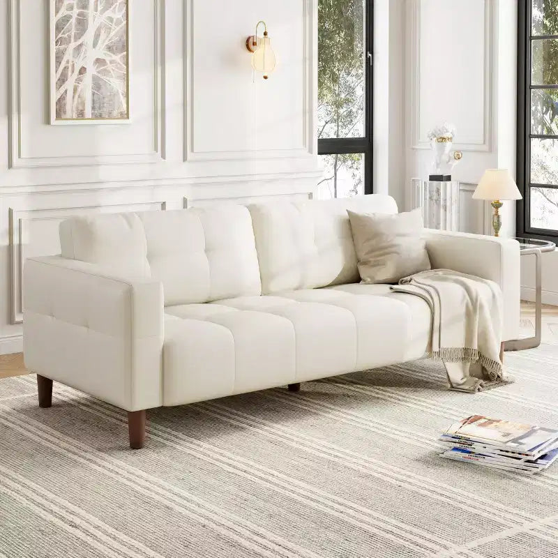 Canapé 3 places moderne 83 en similicuir avec coussin à ressorts, canapé de salon avec sièges profonds et 2 coussins de dossier amovibles