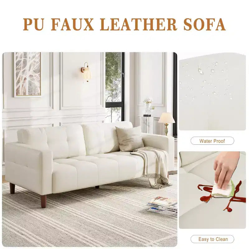 Canapé 3 places moderne 83 en similicuir avec coussin à ressorts, canapé de salon avec sièges profonds et 2 coussins de dossier amovibles